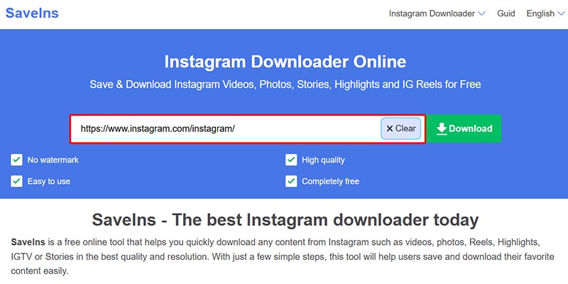 paste url into save-insta.to